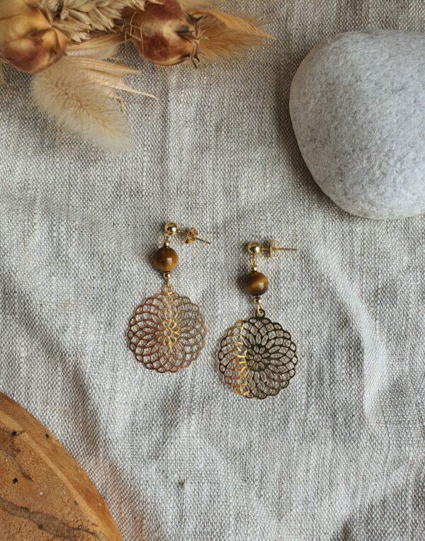 Boucles d'oreilles rosace d'or – Image 2